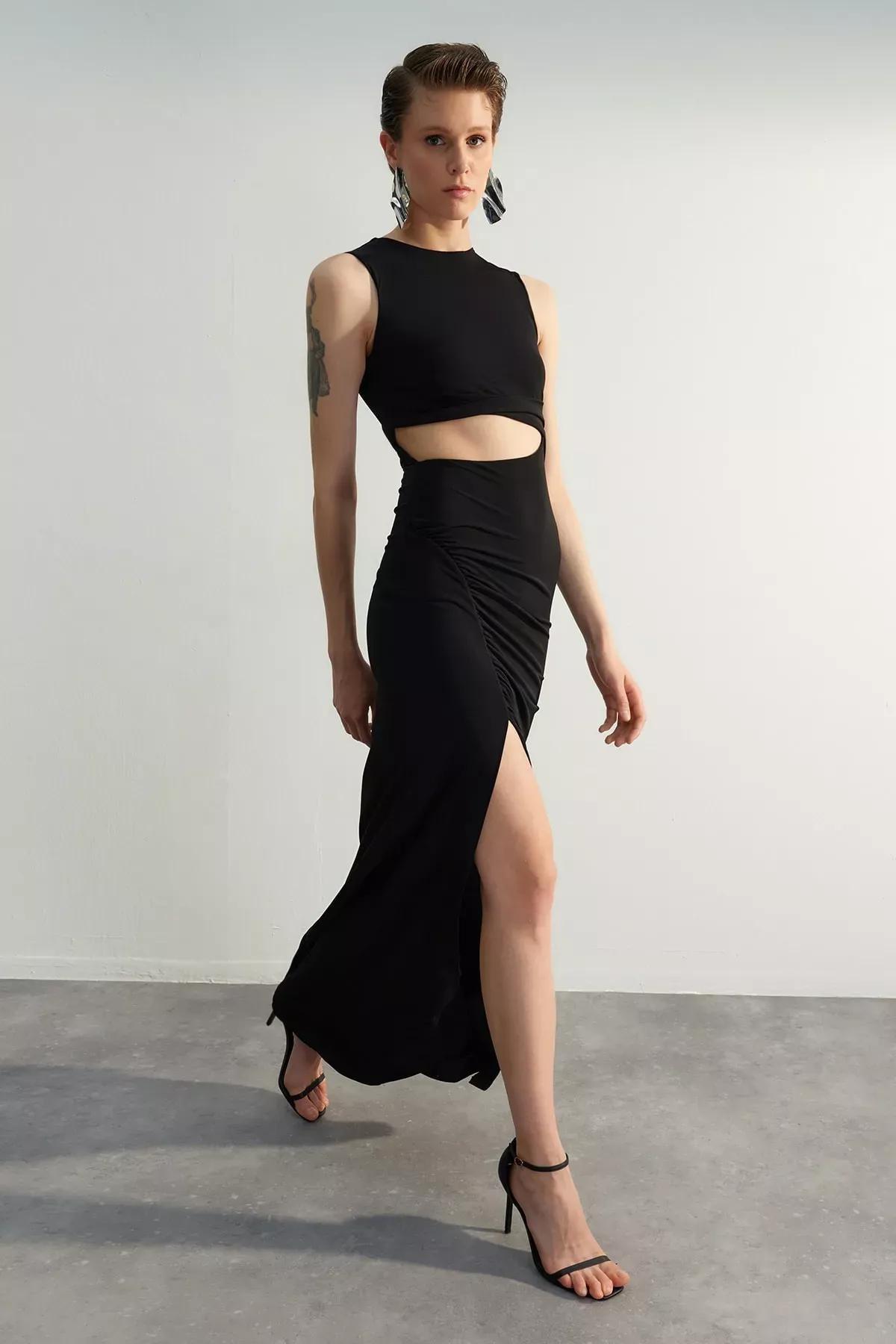 Black Crew Neck Shift Occasionwear Dress, , large image number 0