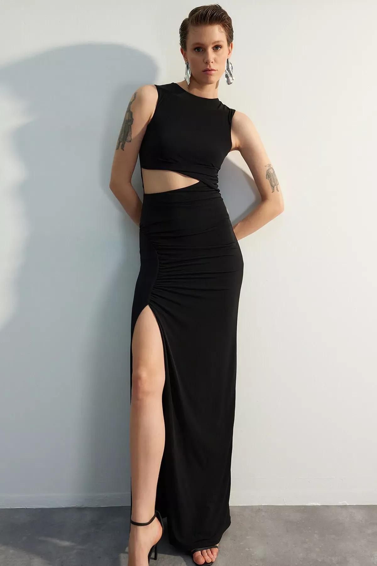 Black Crew Neck Shift Occasionwear Dress, , large image number 1