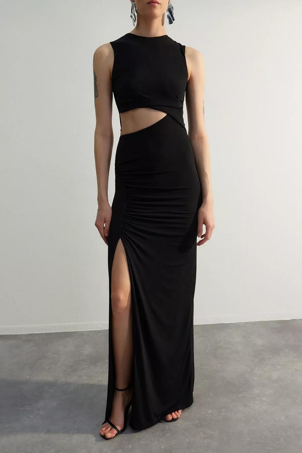 Black Crew Neck Shift Occasionwear Dress, , large image number 3