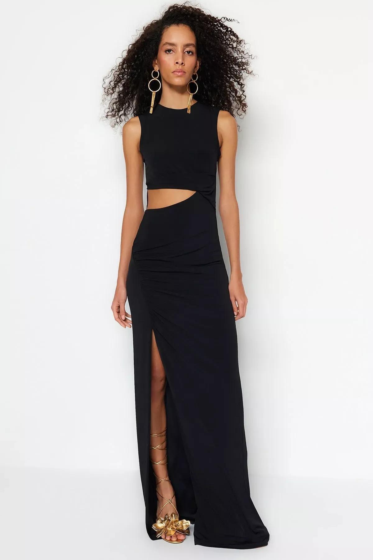 Black Crew Neck Shift Occasionwear Dress, , large image number 6