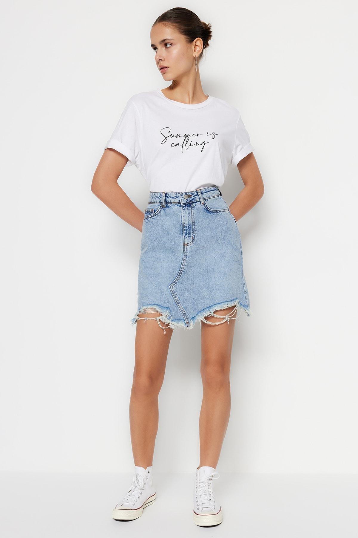 Blue A-Line Mini Skirt, , large image number 2
