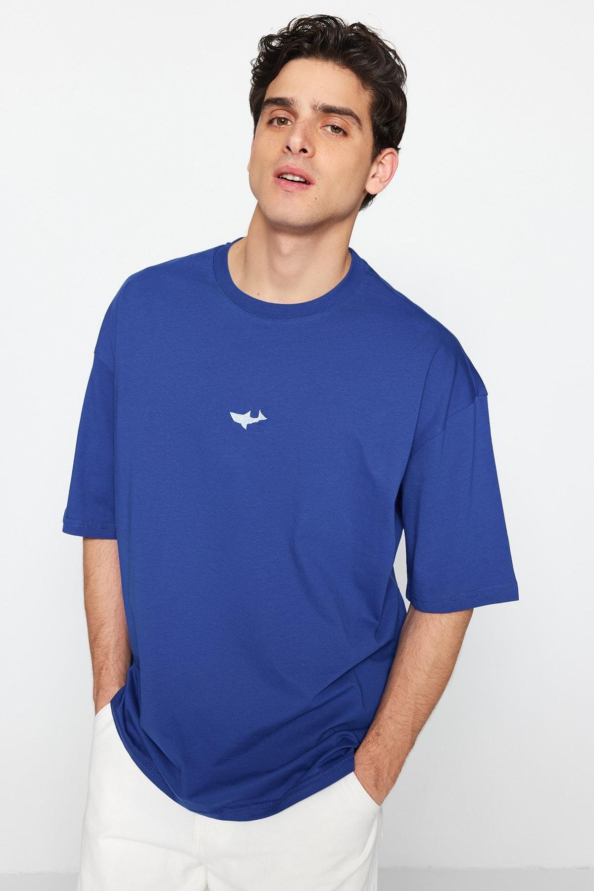 Navy Oversize Crew Neck T-Shirt, , large image number 0
