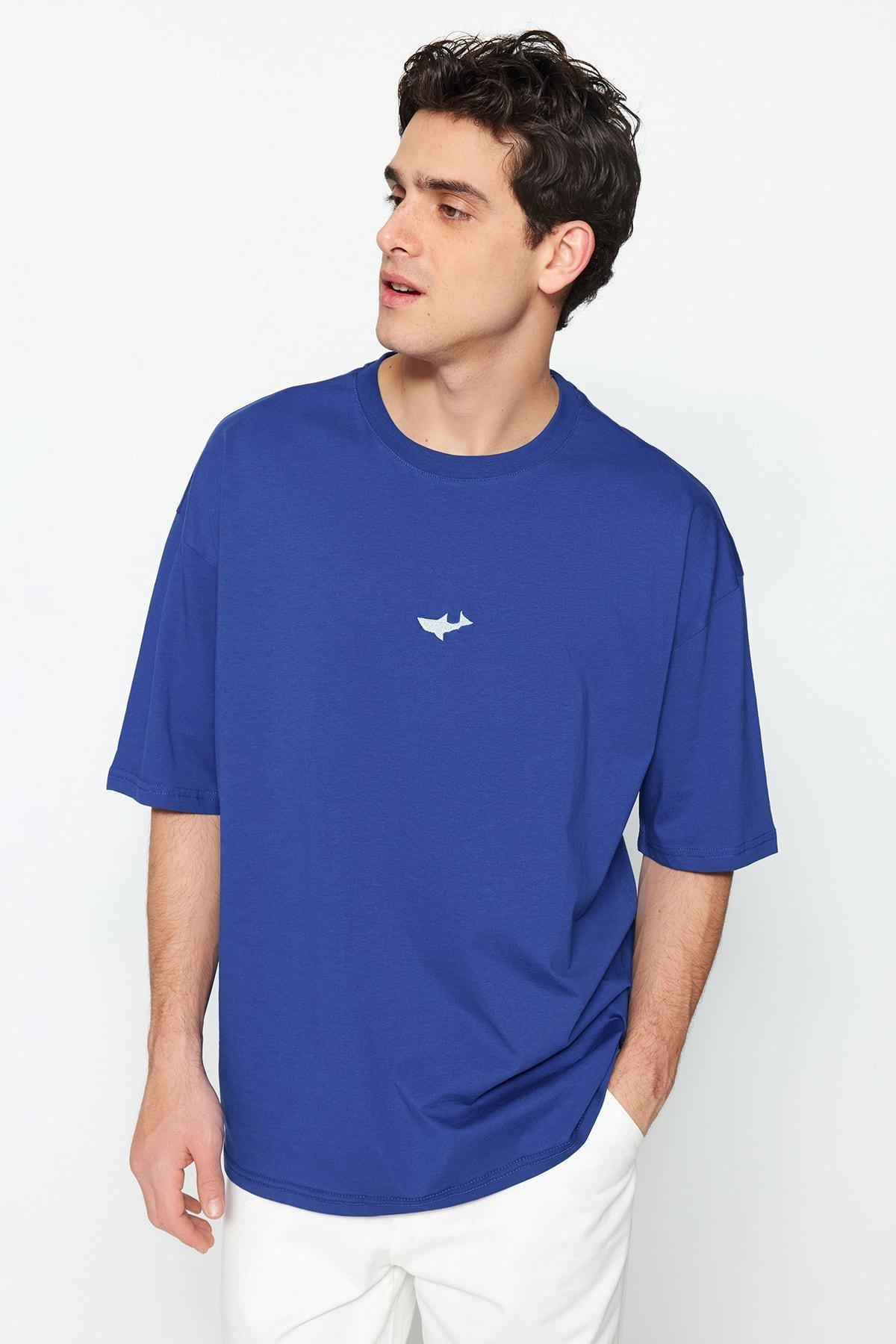 Navy Oversize Crew Neck T-Shirt, , large image number 1