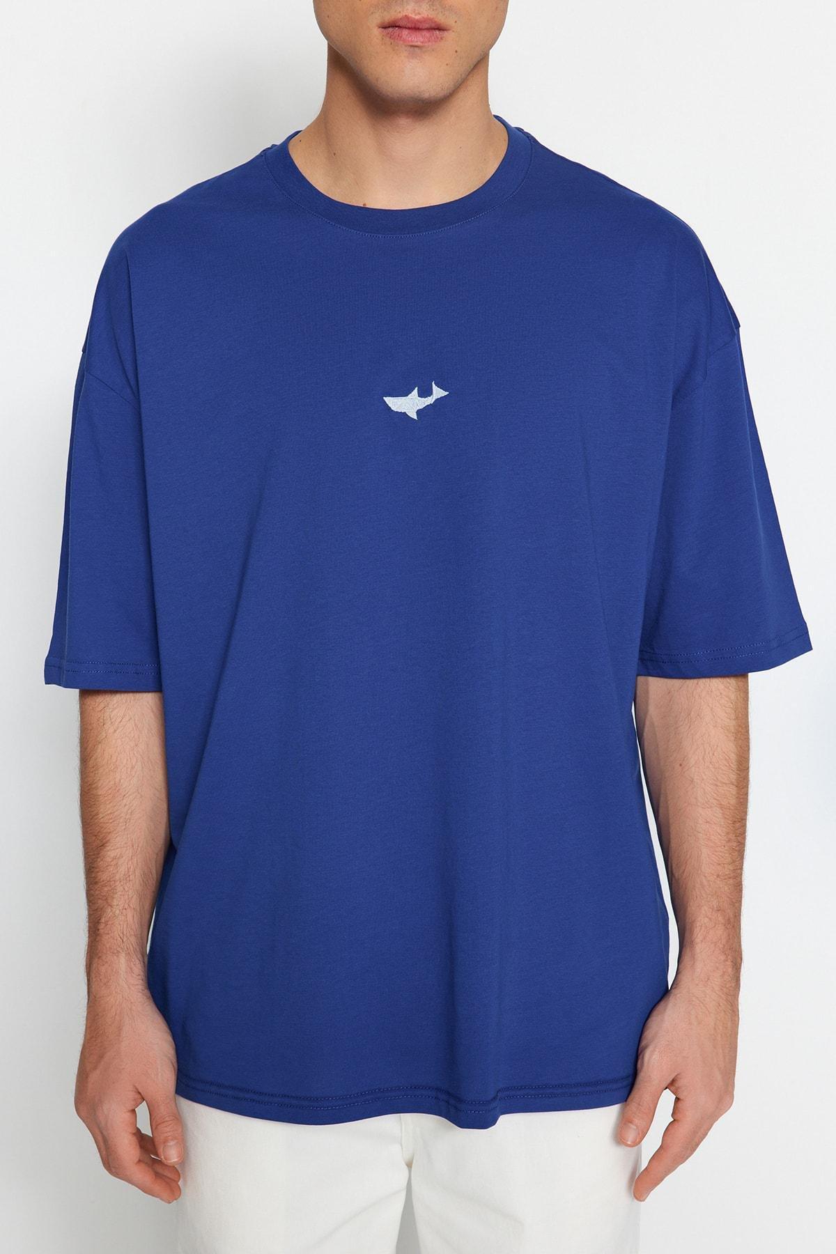 Navy Oversize Crew Neck T-Shirt, , large image number 2