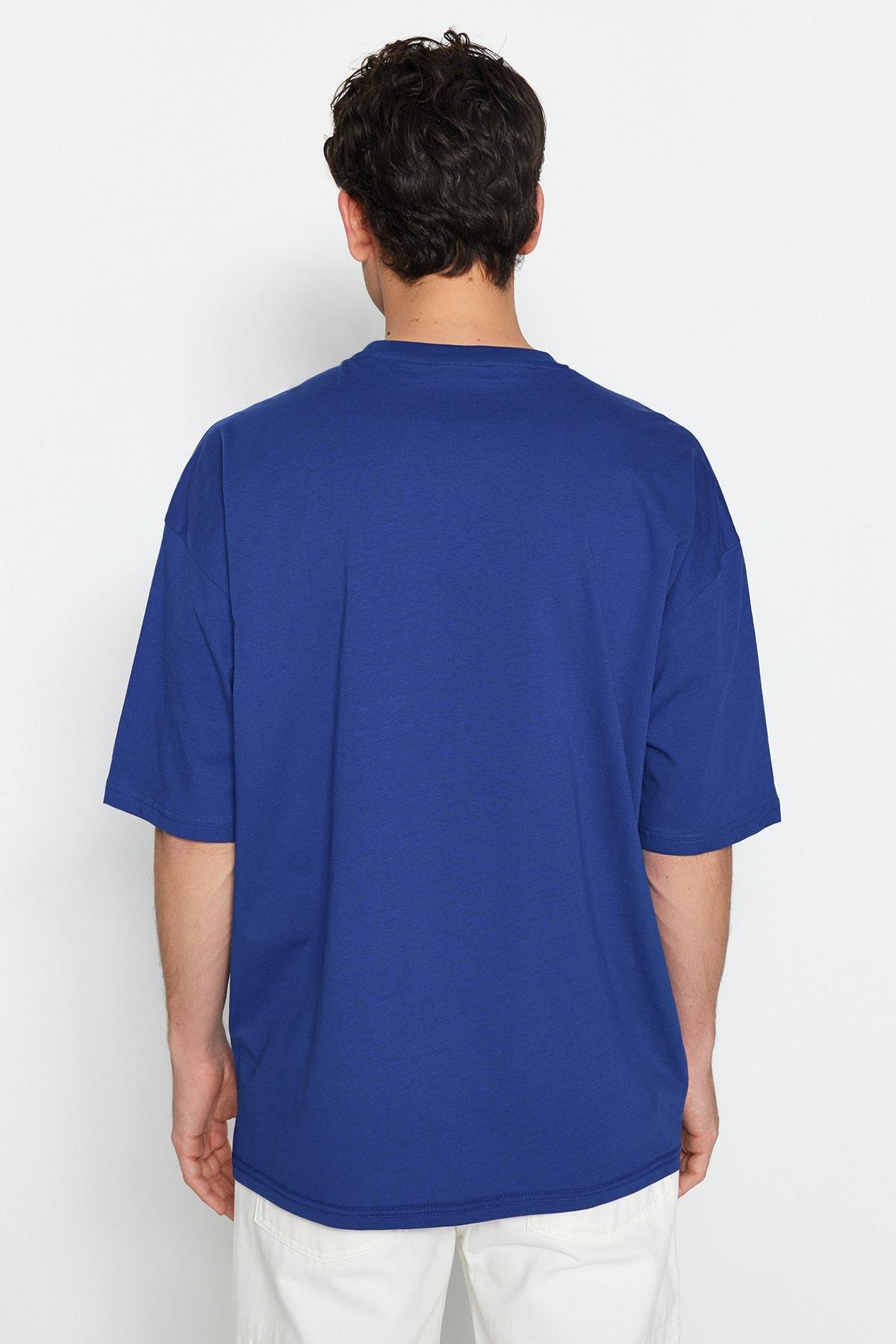 Navy Oversize Crew Neck T-Shirt, , large image number 3
