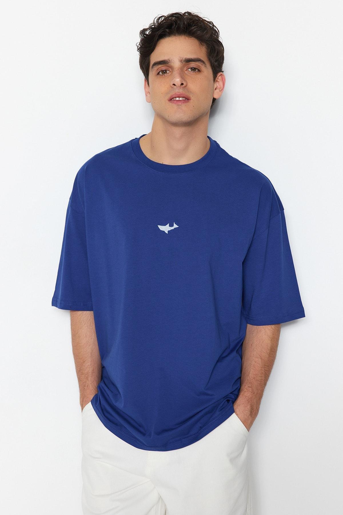 Navy Oversize Crew Neck T-Shirt, , large image number 4