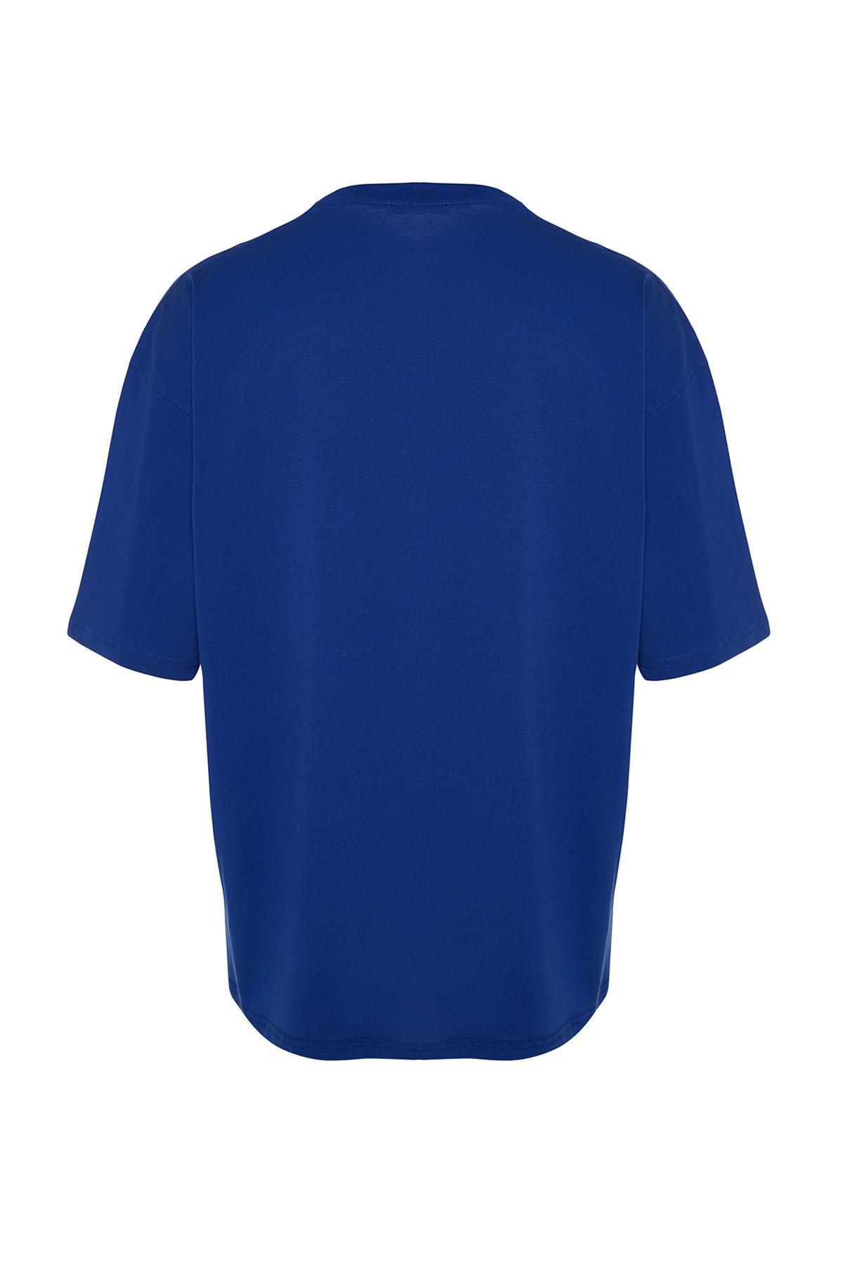 Navy Oversize Crew Neck T-Shirt, , large image number 6
