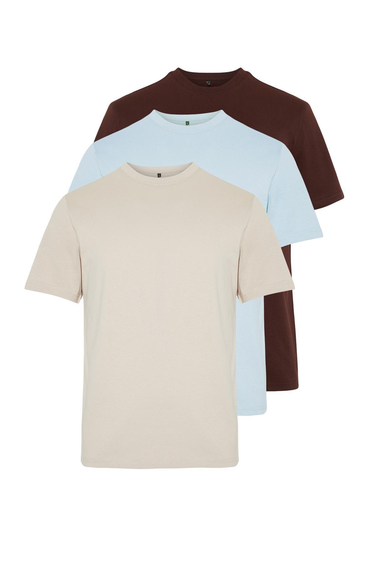Multicolour Short Sleeved T-Shirt ,Set Of 3, Brown-Stone, large image number 1