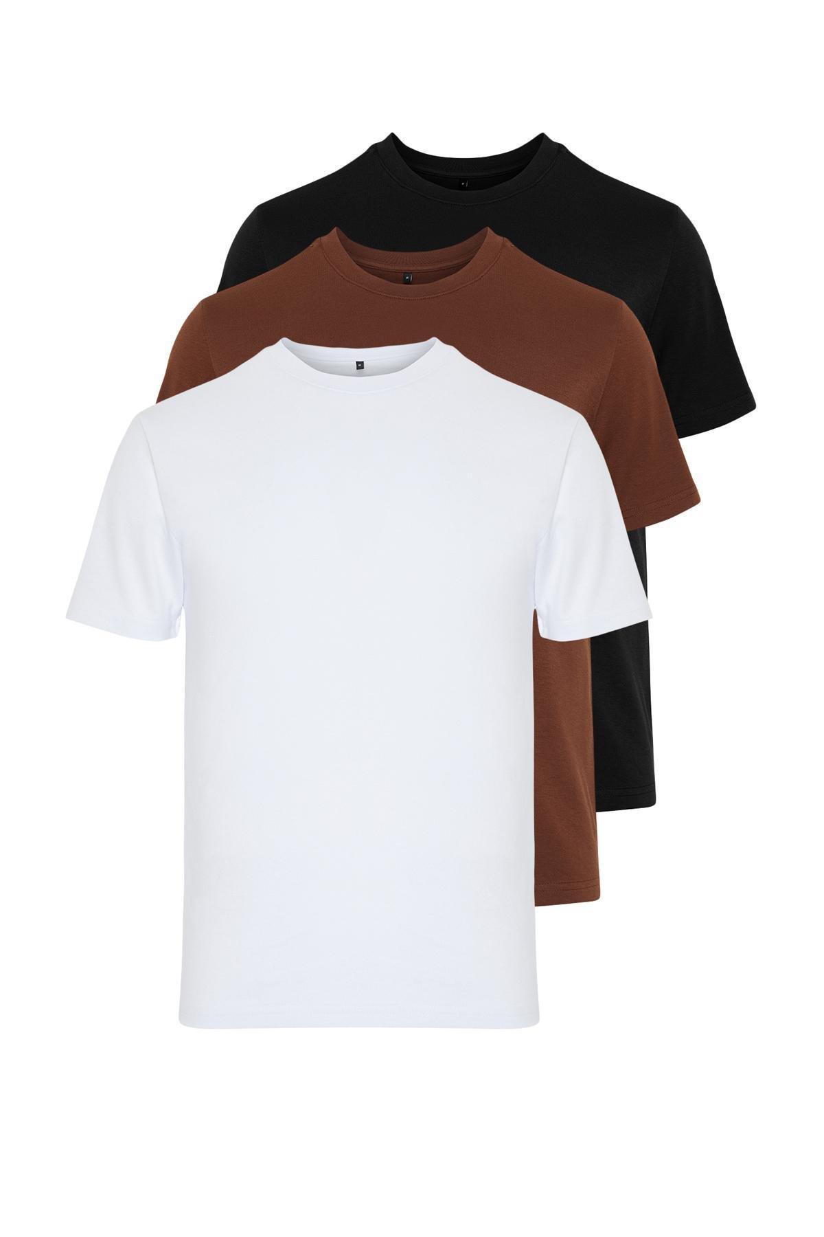 Multicolour Short Sleeved T-Shirt ,Set Of 3, Black-Brown, large image number 1