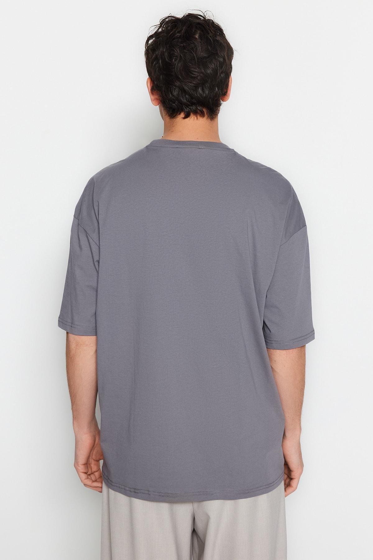 Trendyol - Grey Printed Oversize T-Shirt