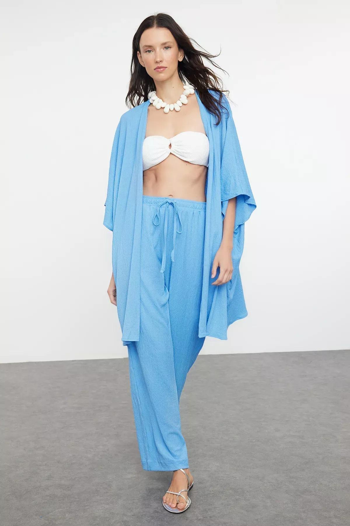 Blue crepe Kimono Trouser Set, C101_4632, medium