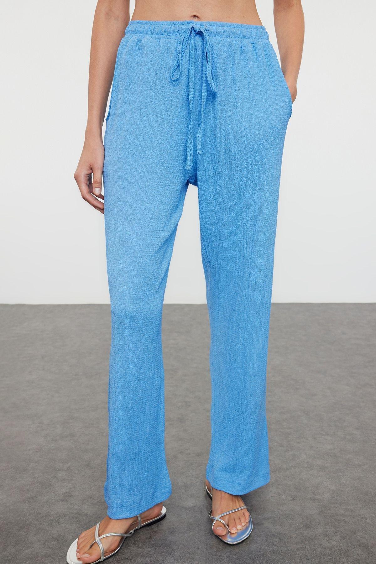 Blue Woven Crepe Kimono Trouser Set TBESS23AU00149, , large image number 3
