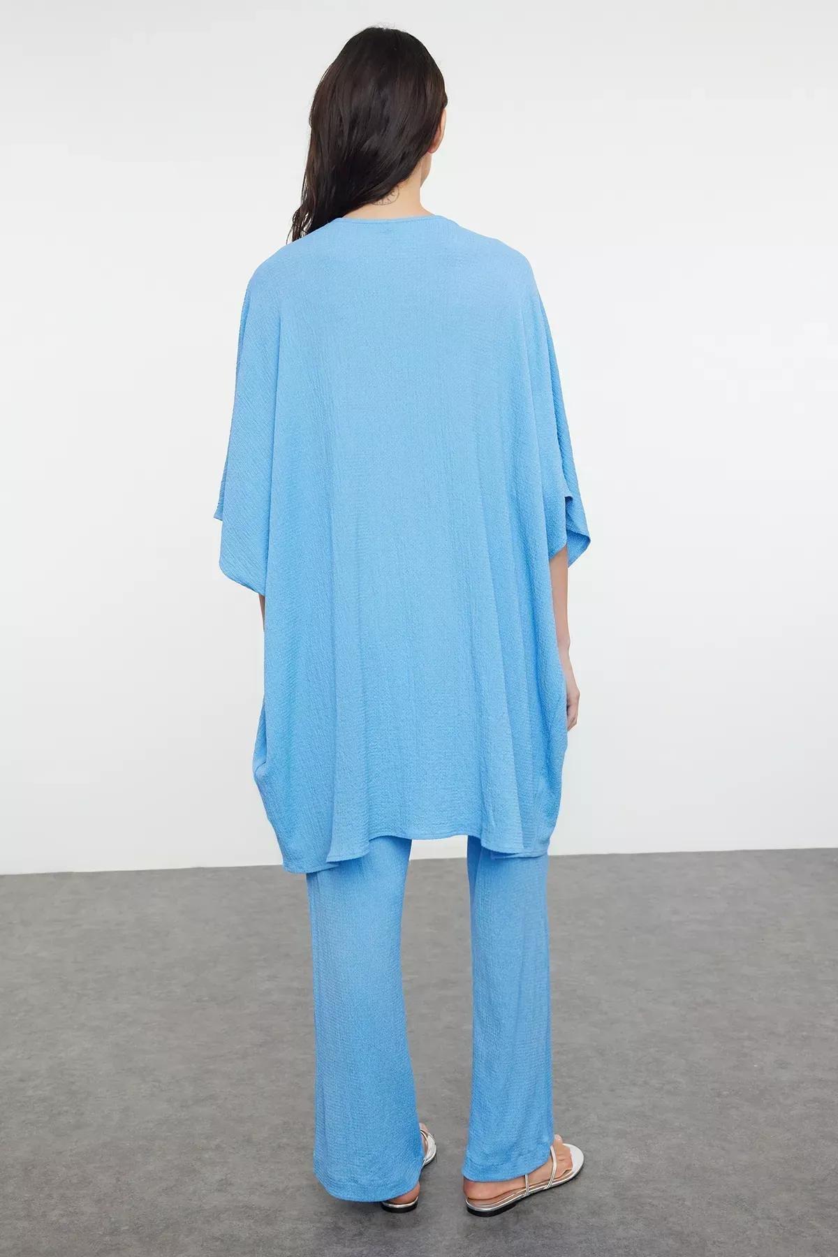 Blue crepe Kimono Trouser Set, C101_4632, large image number 4