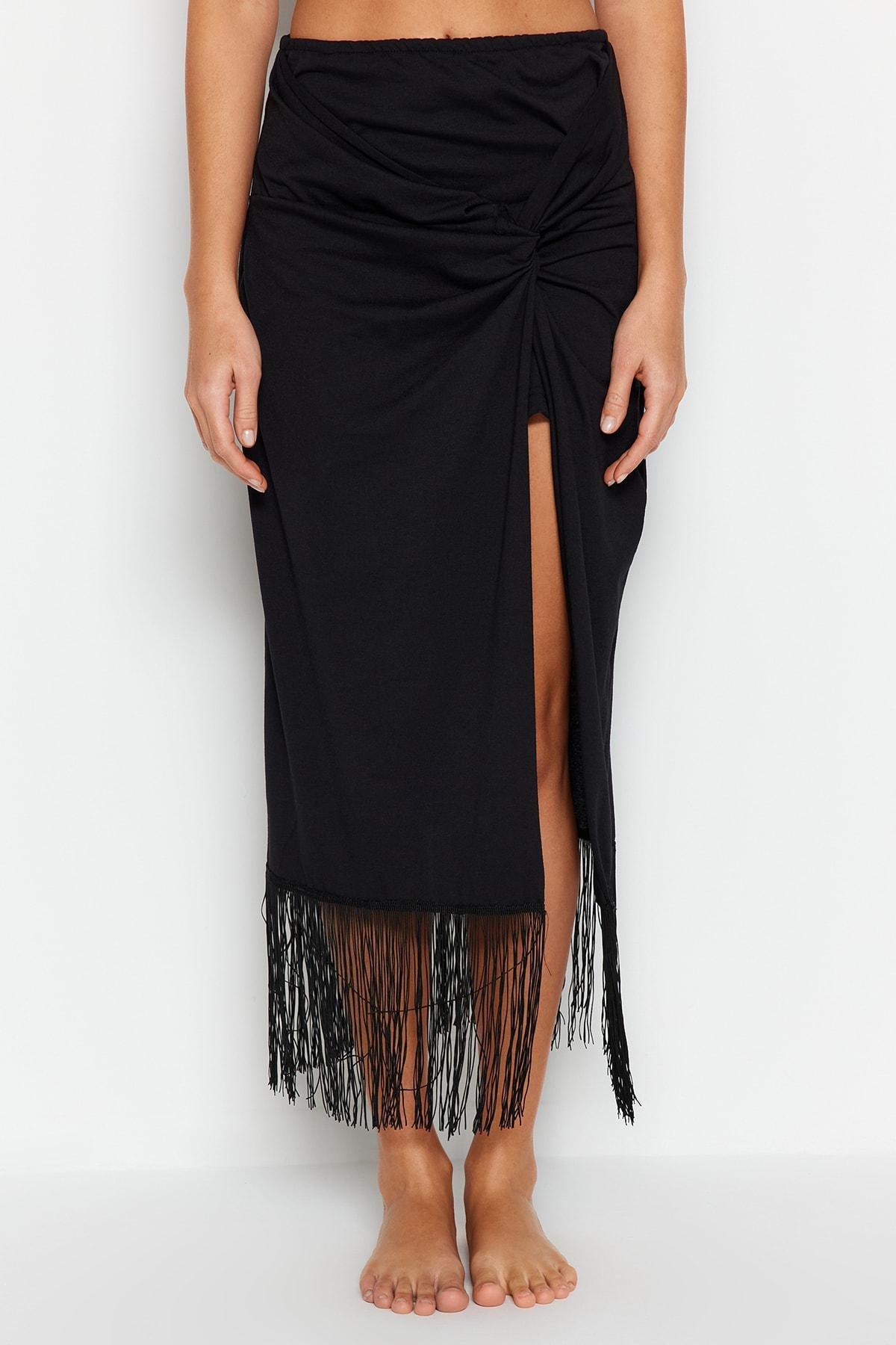 Trendyol - Black Fringes Detailed Maxi Skirt