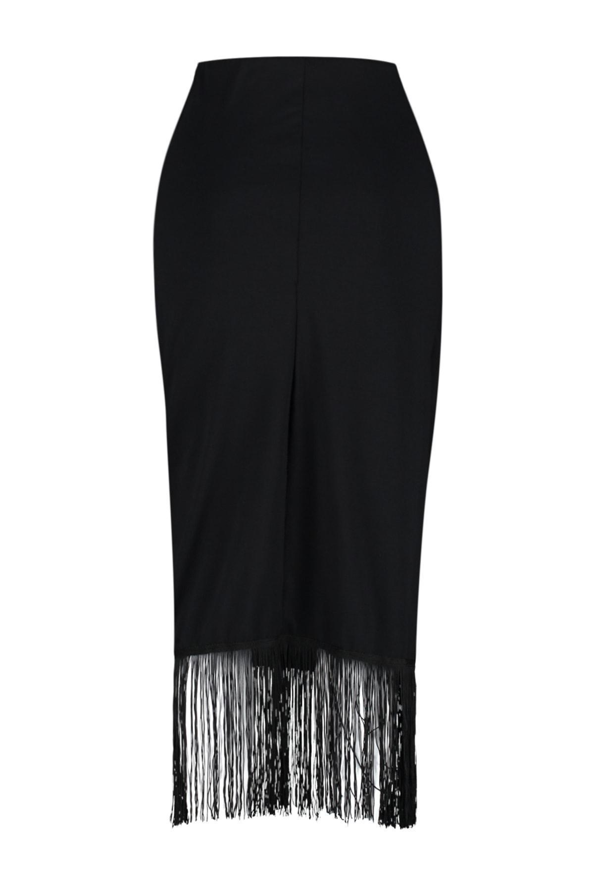 Trendyol - Black Fringes Detailed Maxi Skirt