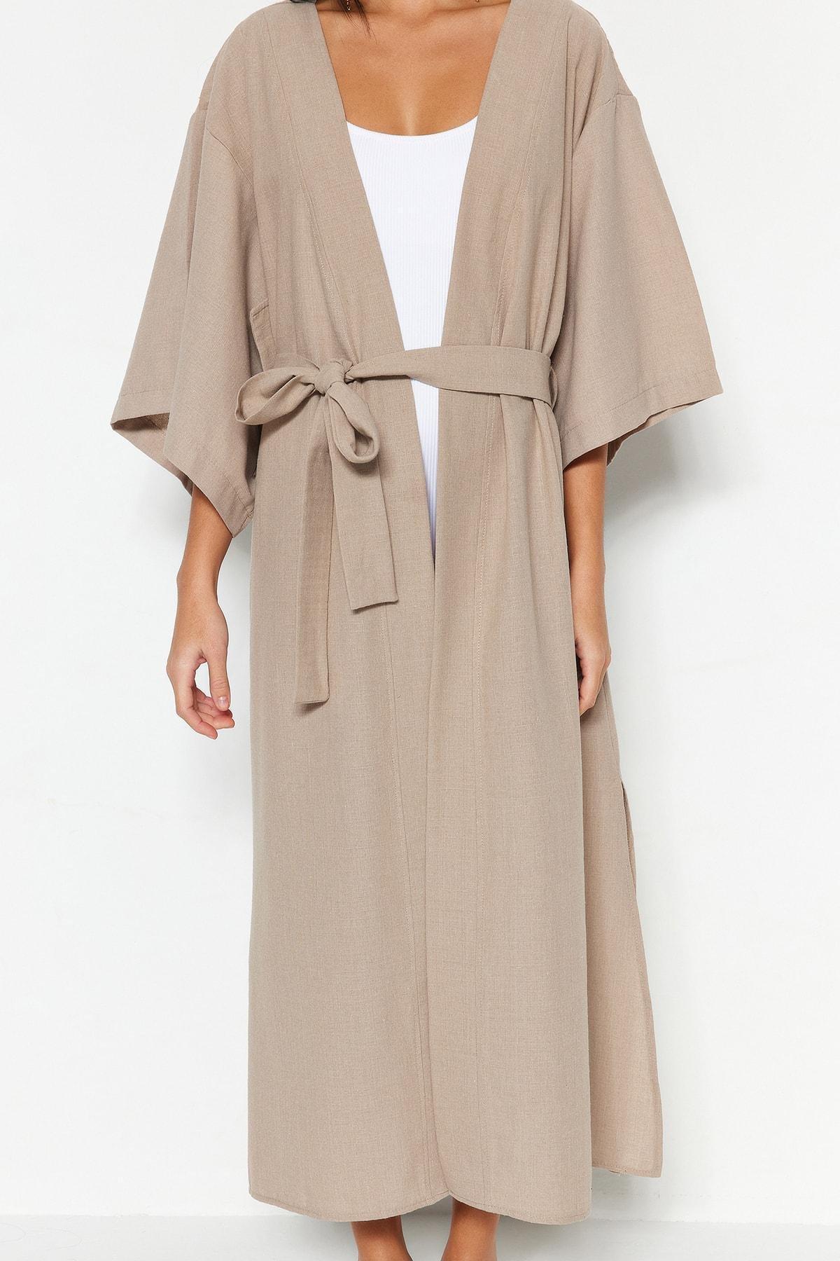 Beige Bell Sleeve Kimono, , large image number 3
