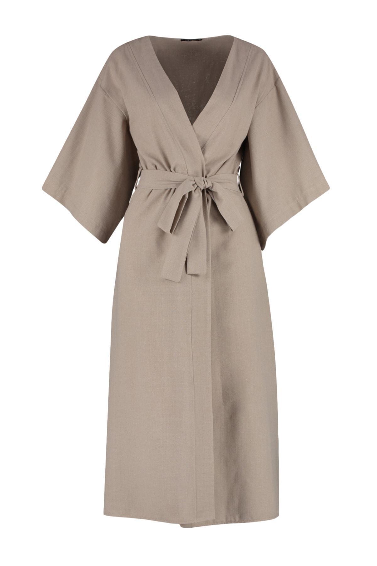 Beige Bell Sleeve Kimono, , large image number 5