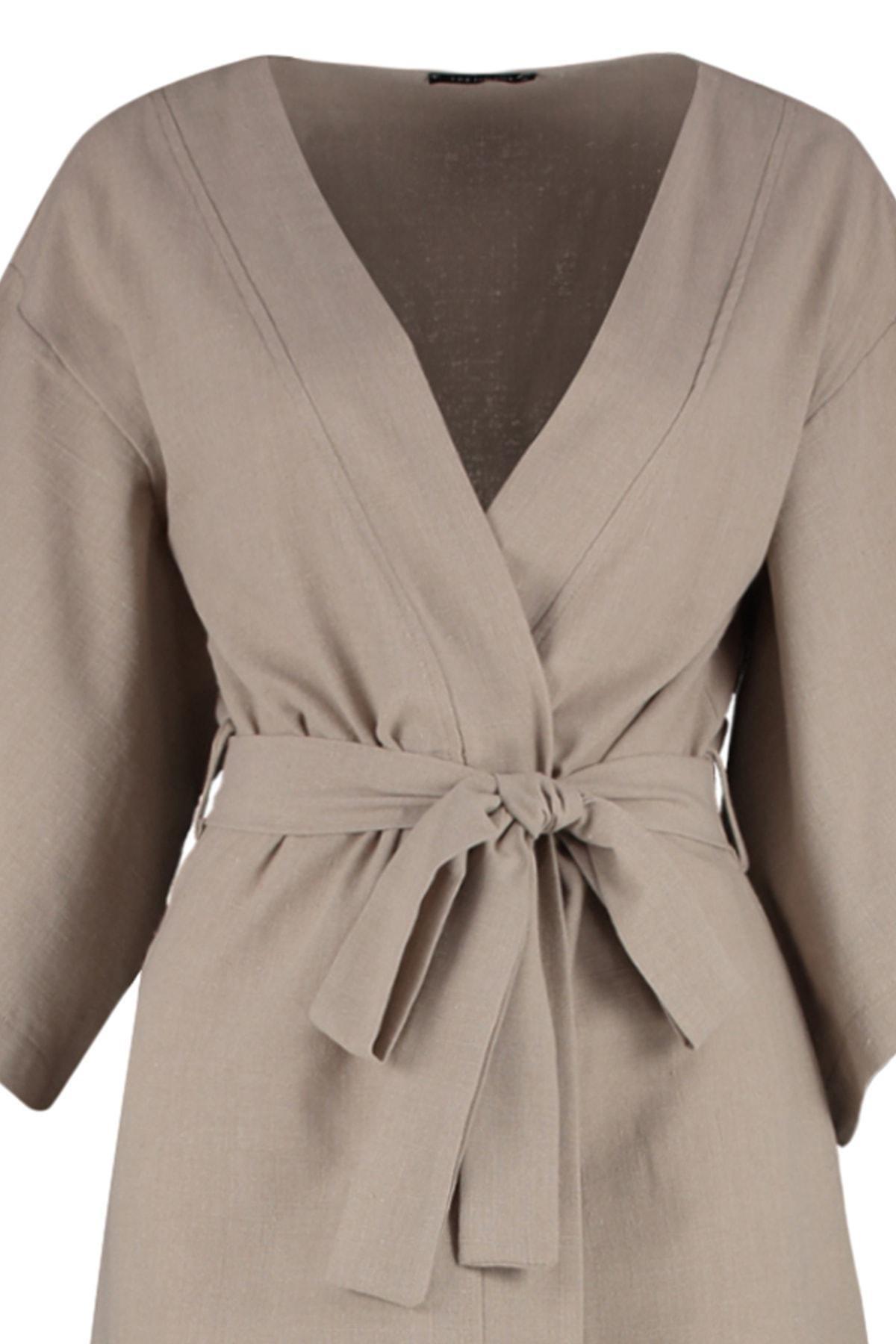 Beige Bell Sleeve Kimono, , large image number 6