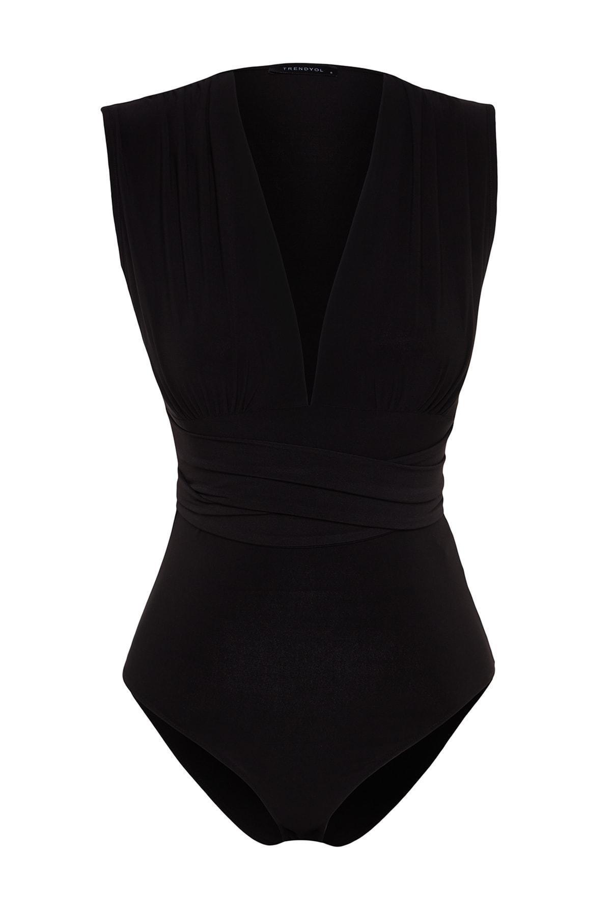 Trendyol - Black V-Neck Slim Bodysuit