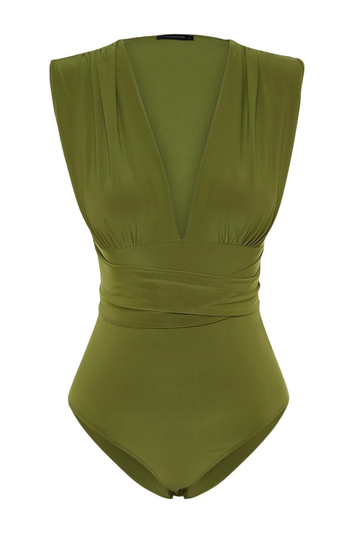 V-Neck Detailed Knitted Bodysuit, , large image number 7