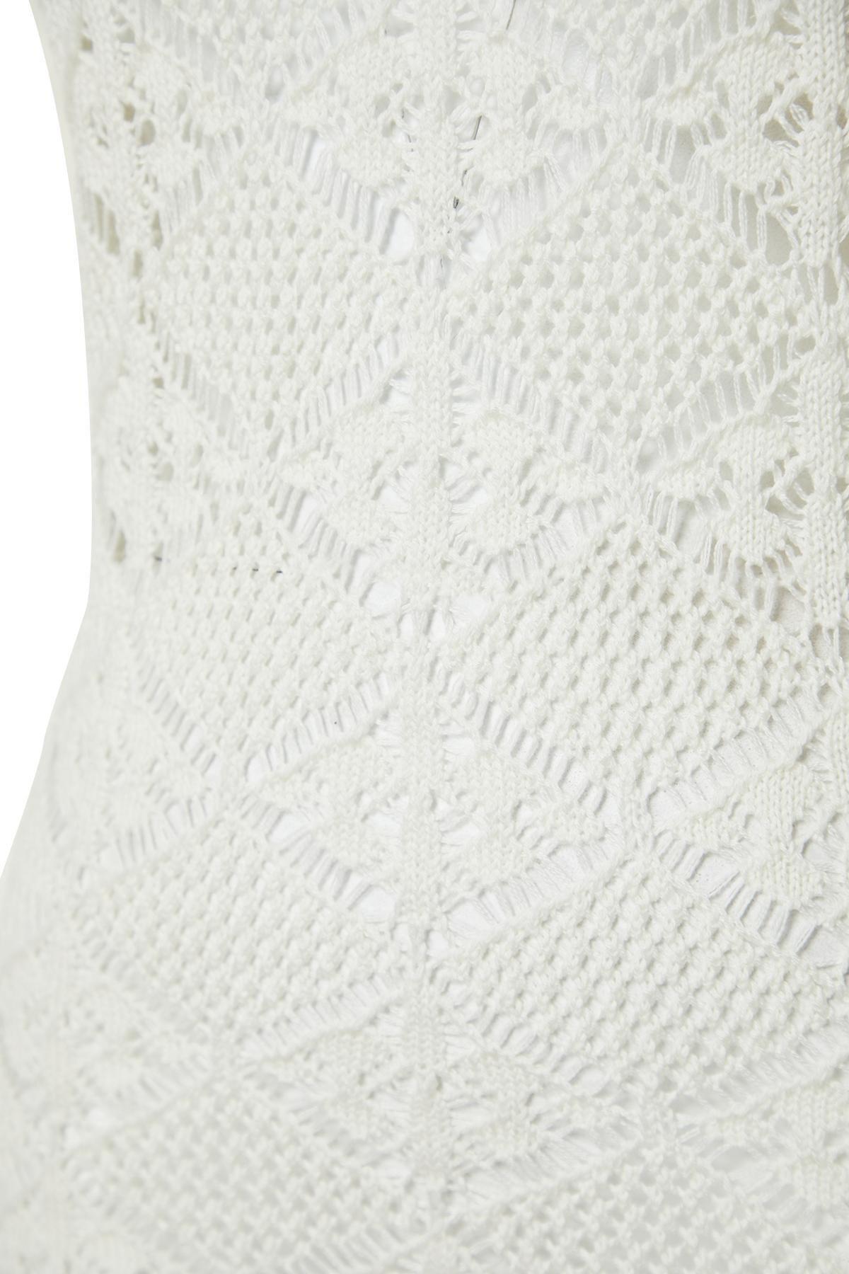 Ecru Mini Backless Knitwear Beach Dress, , large image number 5