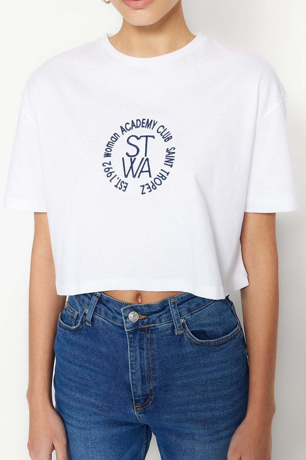 White Printed Crew Neck T-Shirt, , large image number 0