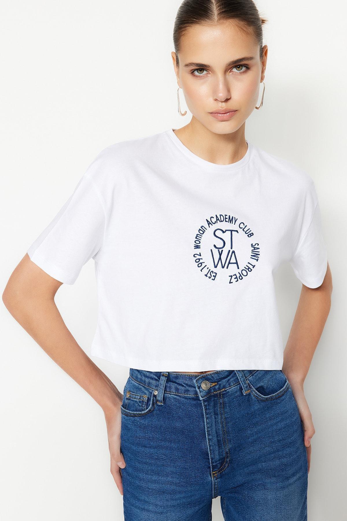 White Printed Crew Neck T-Shirt, , large image number 1