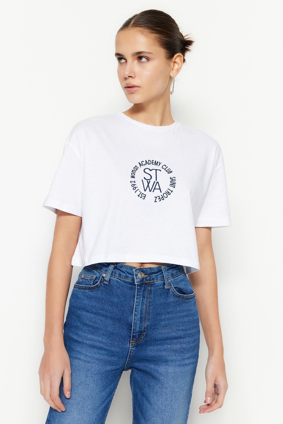 Trendyol - White Printed Crew Neck T-Shirt