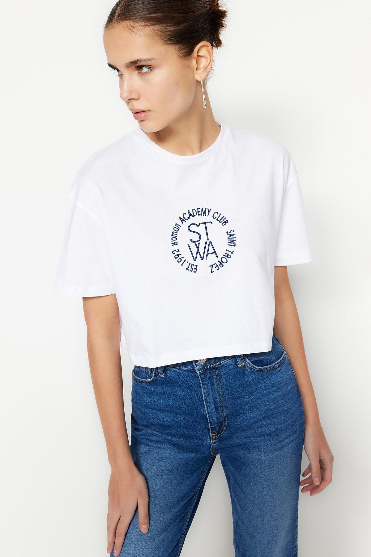 White Printed Crew Neck T-Shirt, , large image number 3