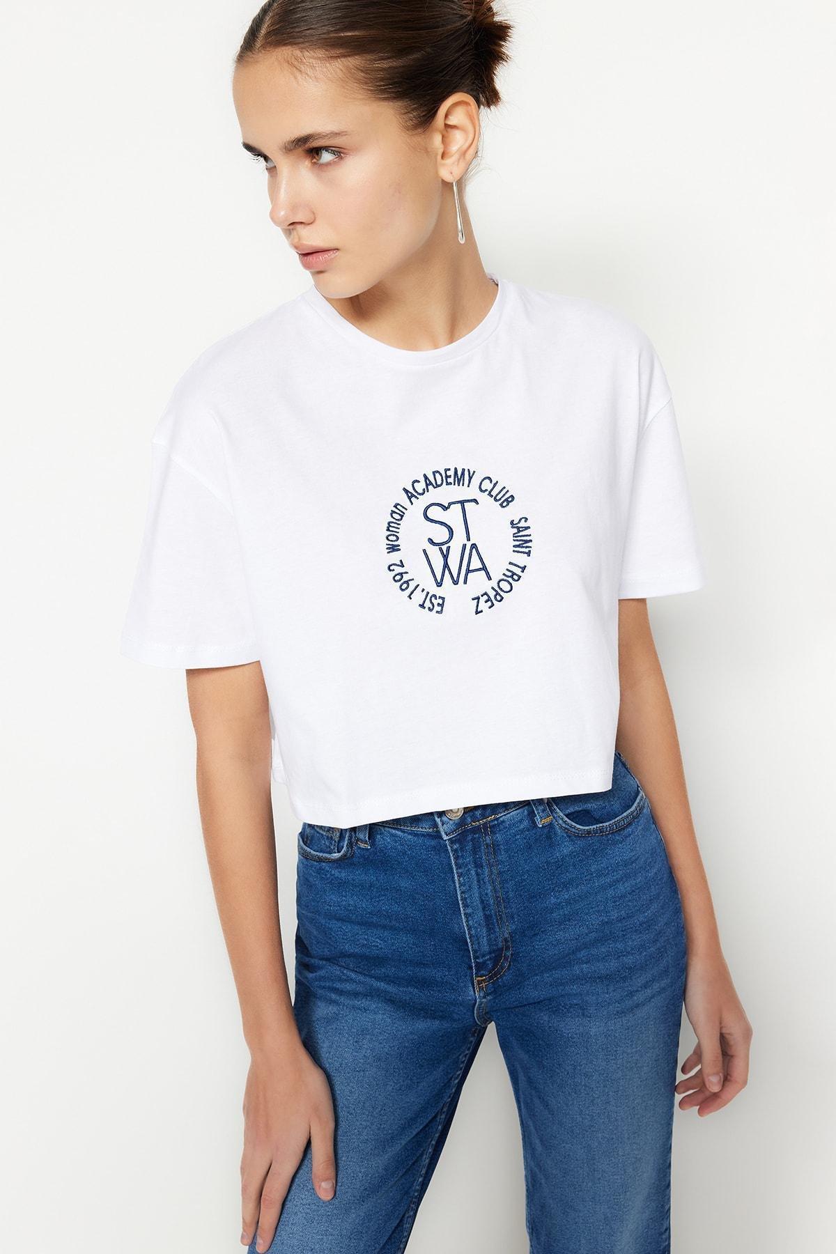 Trendyol - White Printed Crew Neck T-Shirt