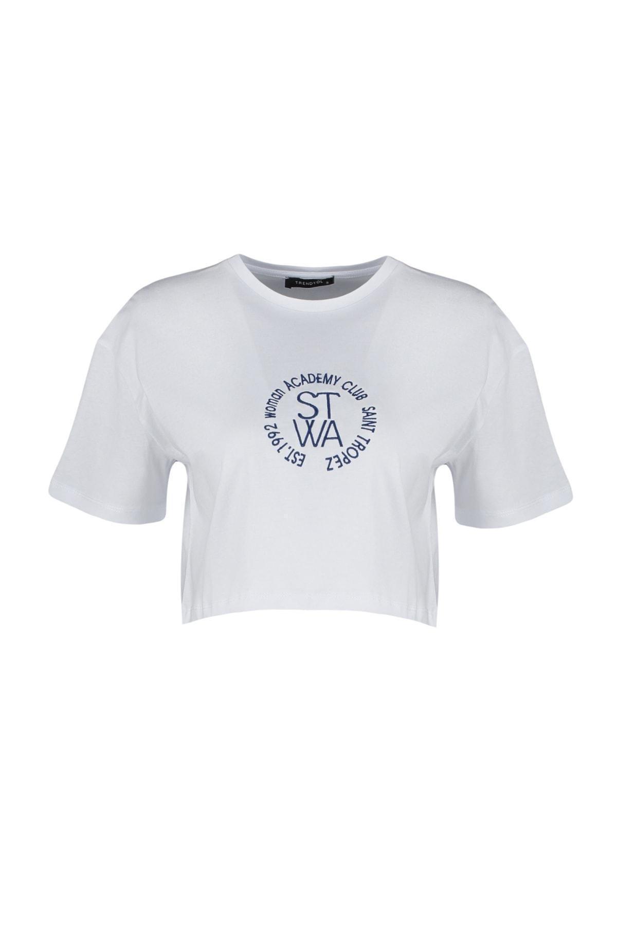 White Printed Crew Neck T-Shirt, , large image number 5