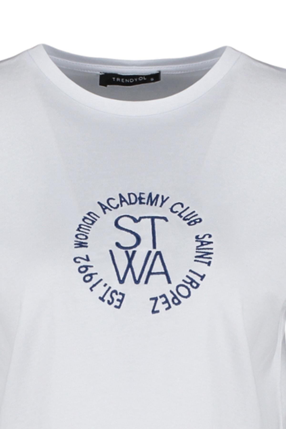 White Printed Crew Neck T-Shirt, , large image number 6