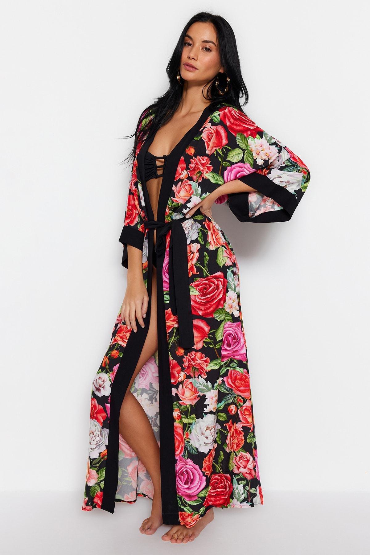 Black Shawl Collar Kimono, , large image number 0