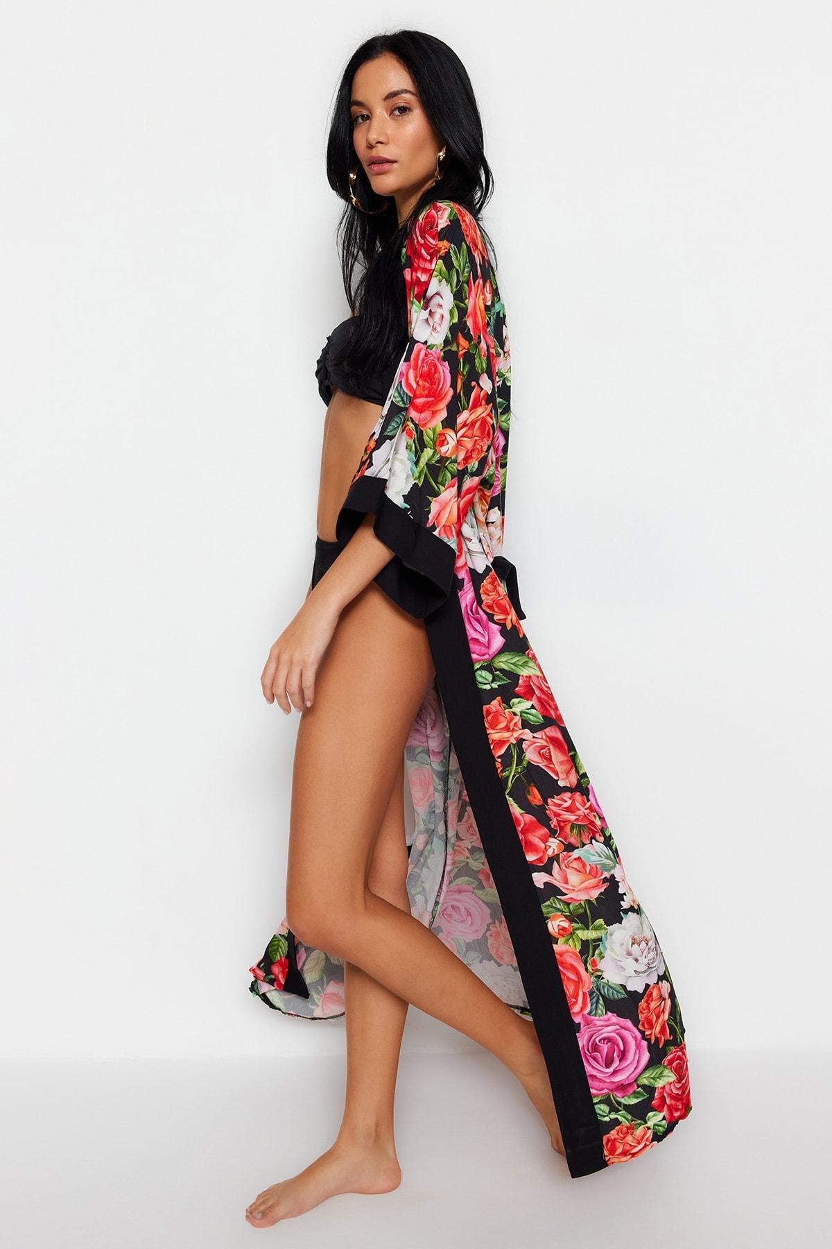 Black Shawl Collar Kimono, , large image number 1