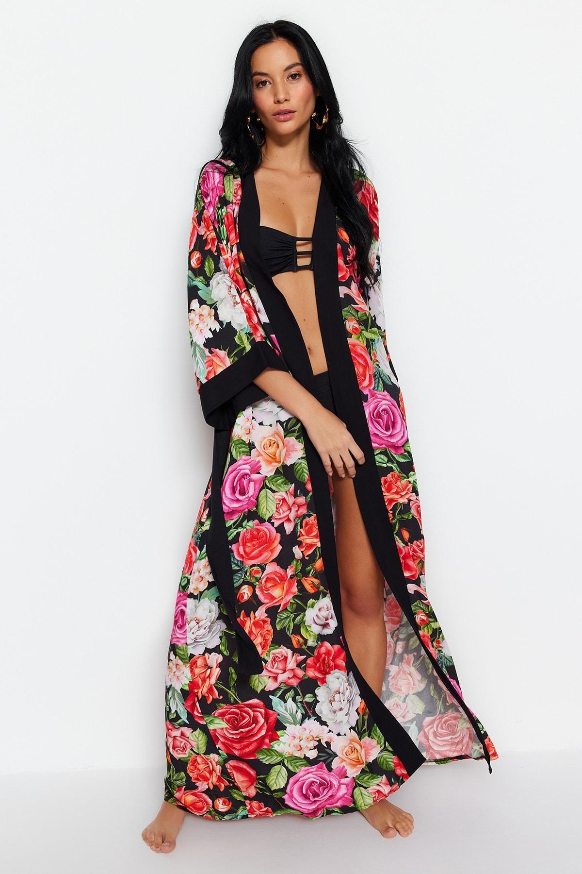 Black Shawl Collar Kimono, , large image number 2