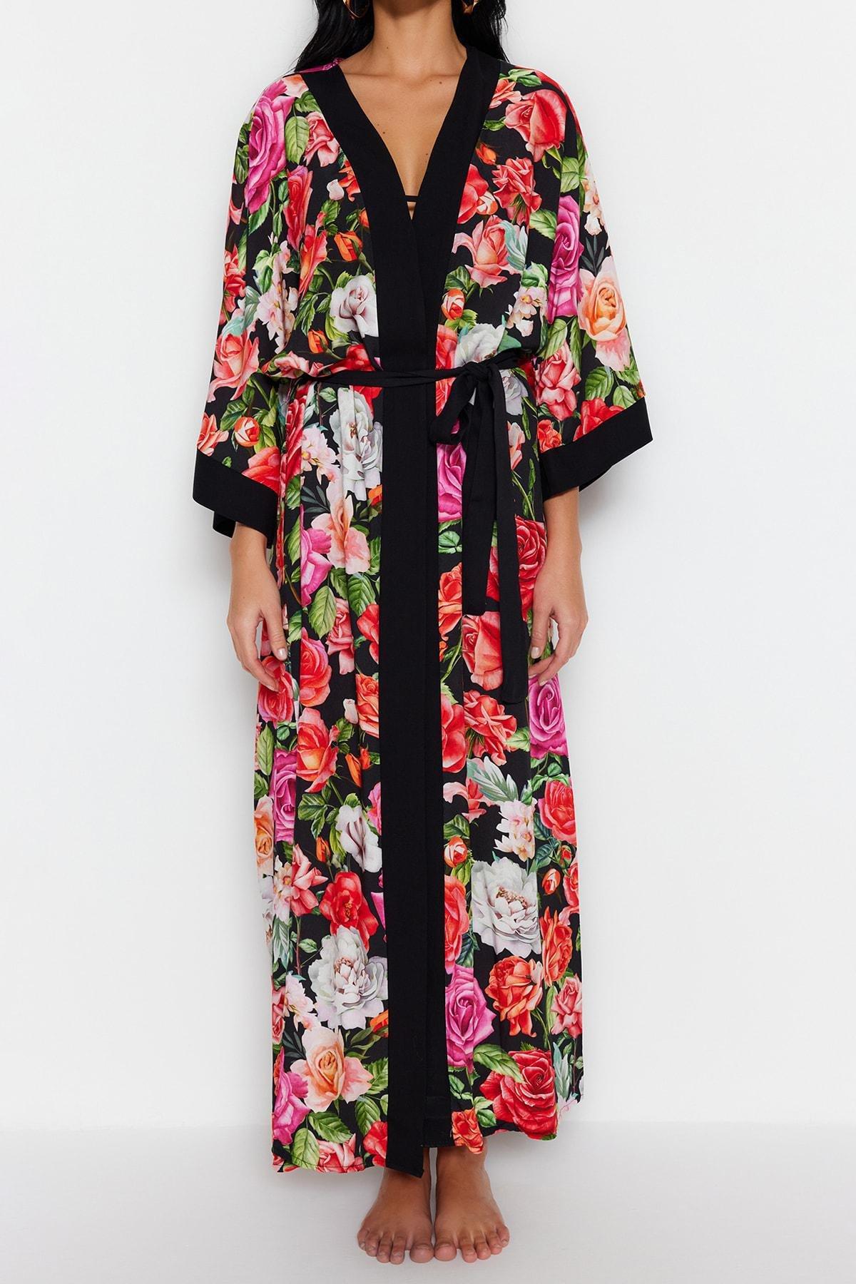 Black Shawl Collar Kimono, , large image number 3