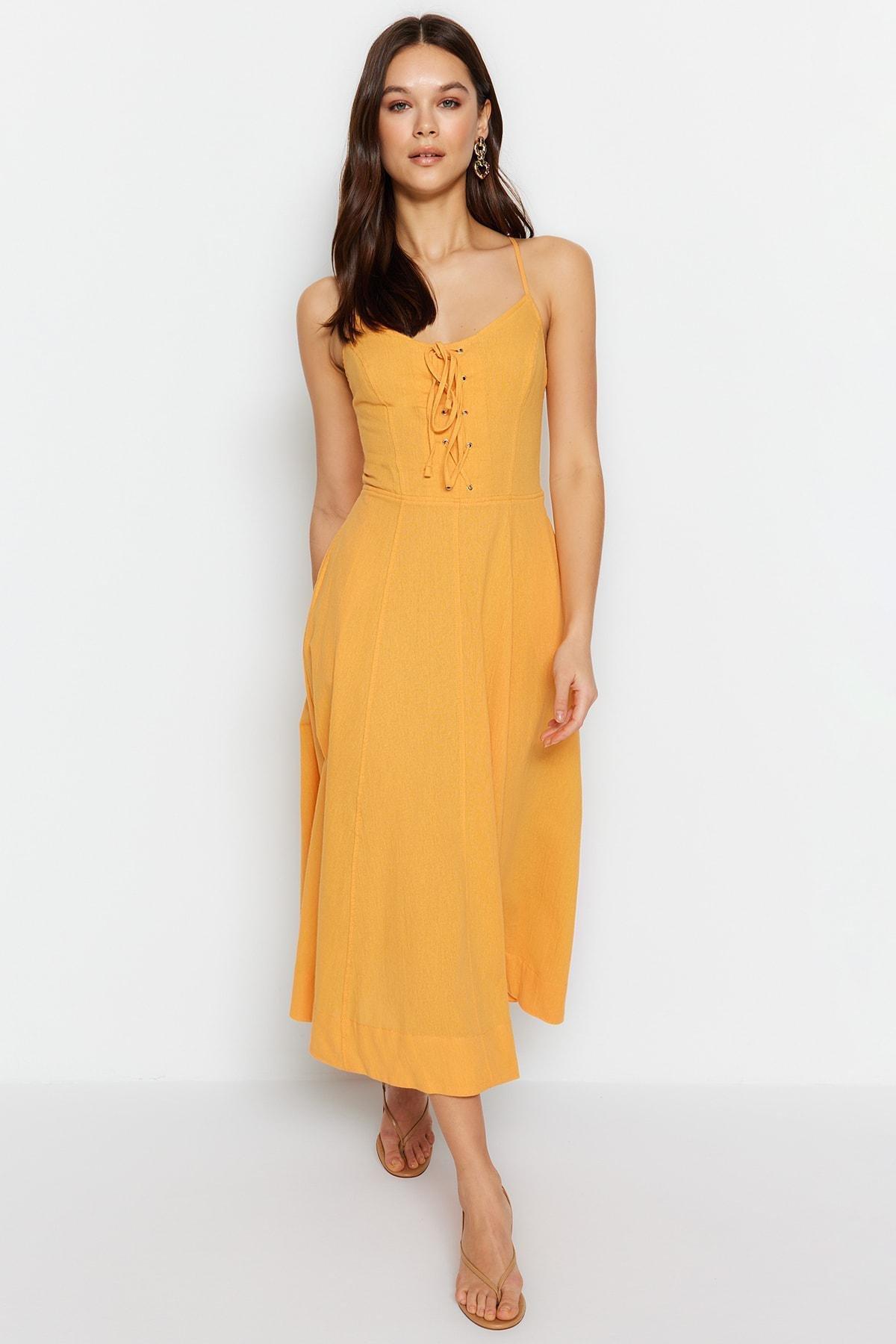 Orange V-Neck Skater Dress, , large image number 0