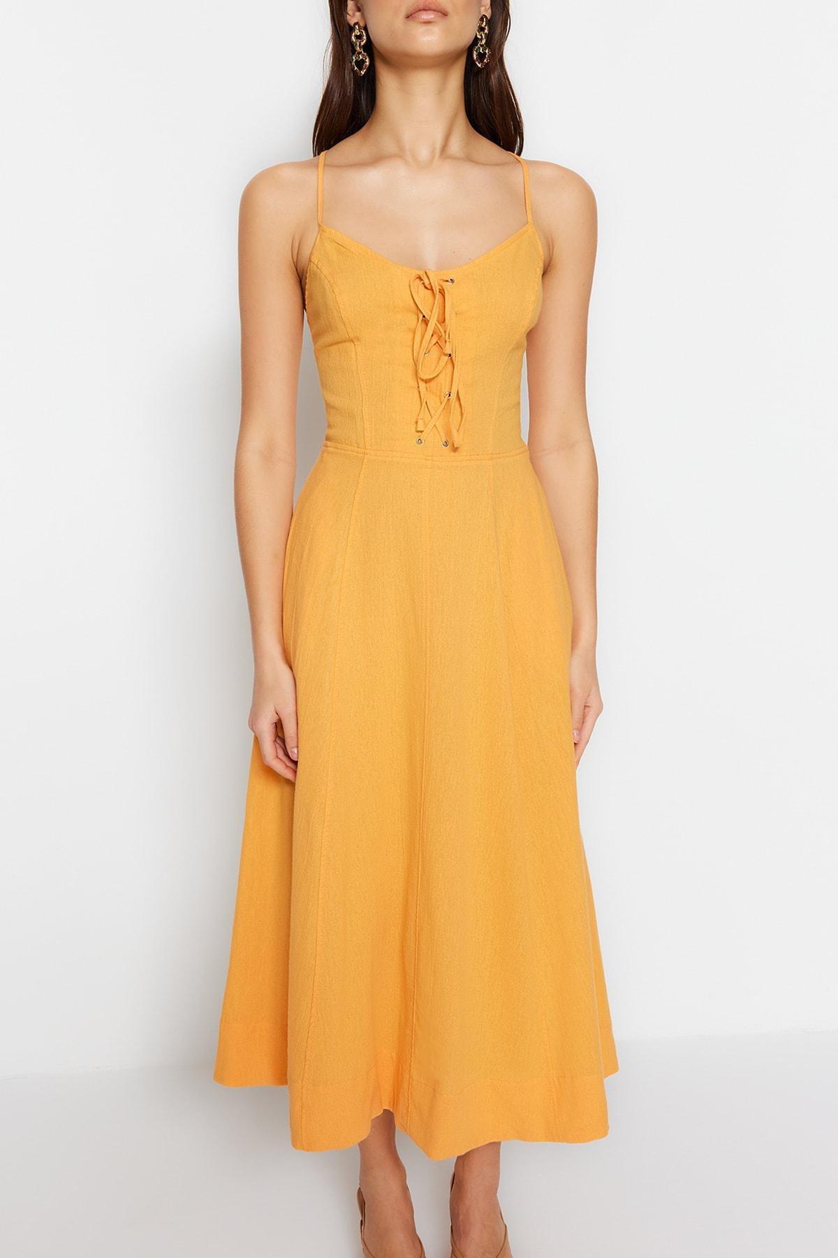 Trendyol - Orange V-Neck Skater Dress