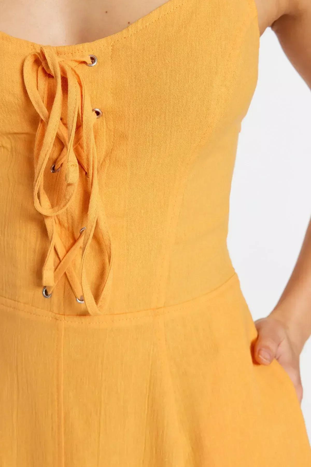 فستان سكيتر بفتحة رقبة V، برتقالي, Orange, large image number 4