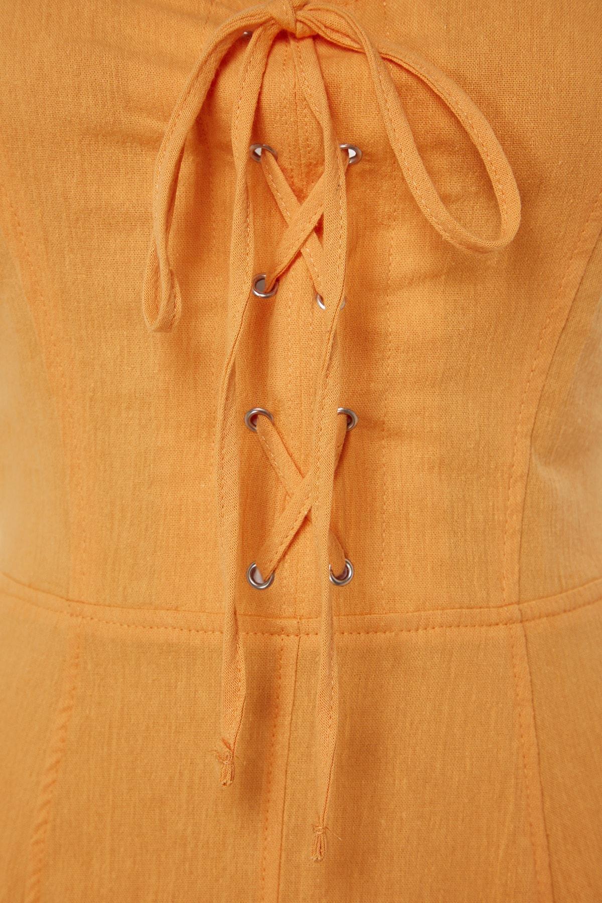 Trendyol - Orange V-Neck Skater Dress