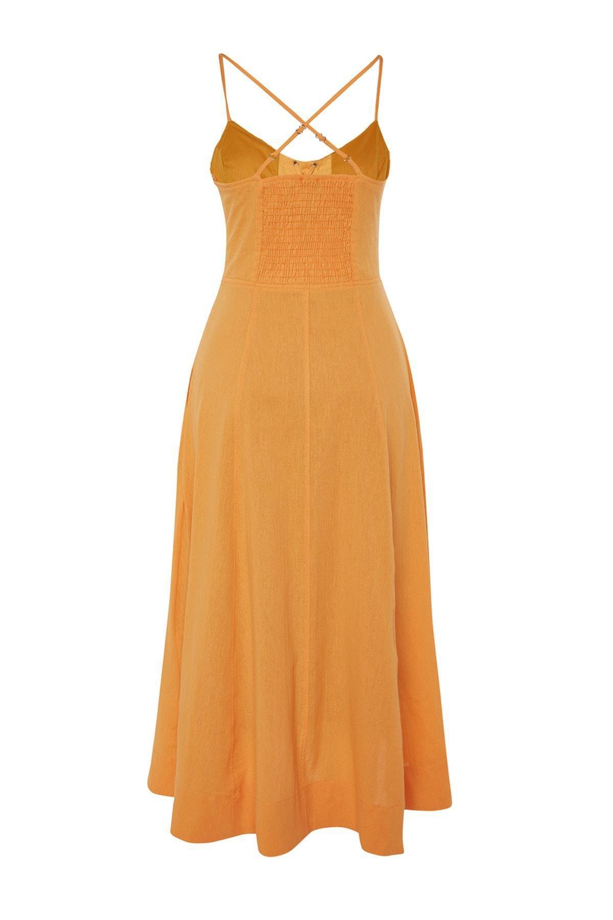 Trendyol - Orange V-Neck Skater Dress