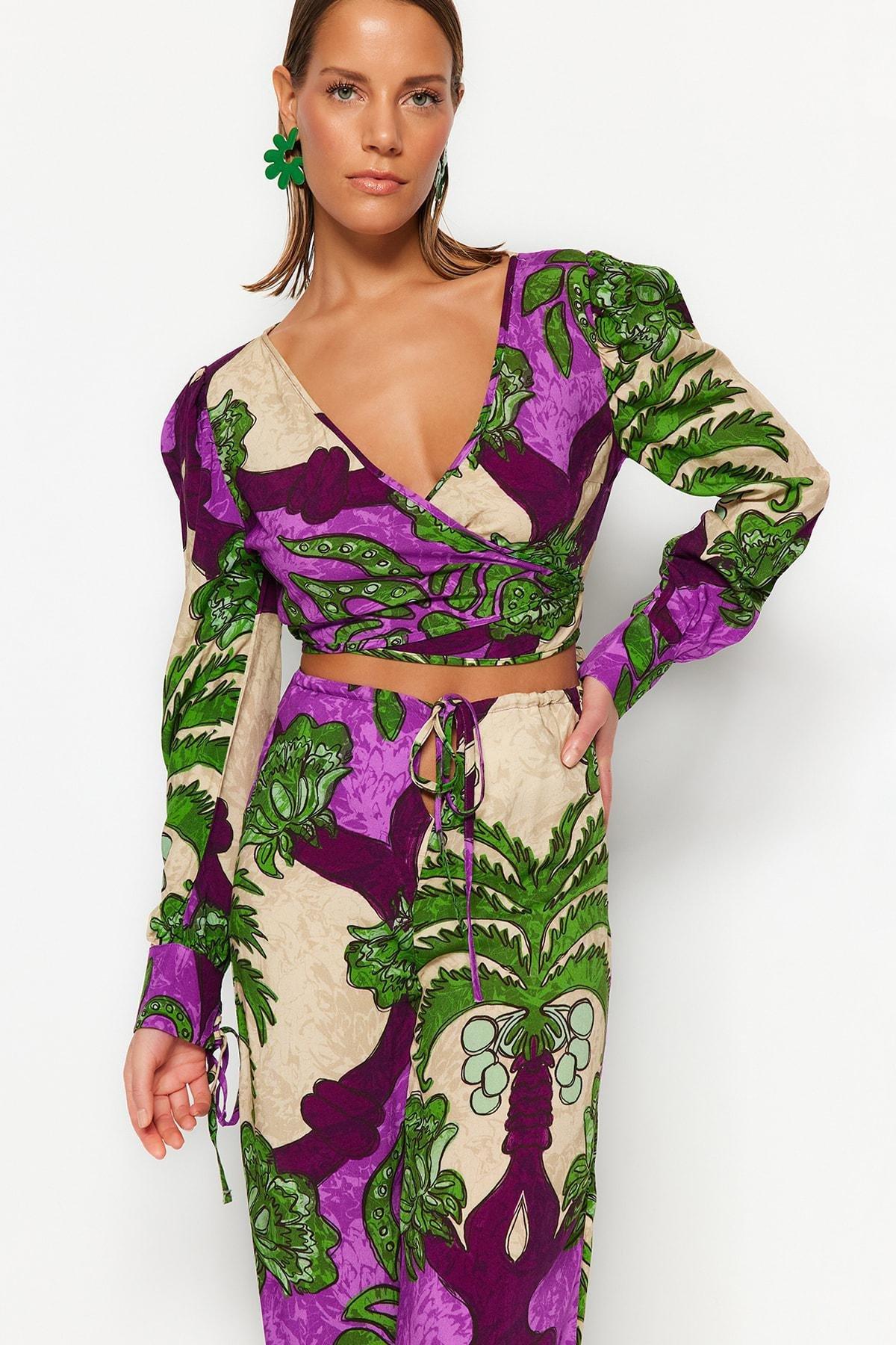 Multicolour Tropical V-Neck Co-Ord Set, , large image number 2