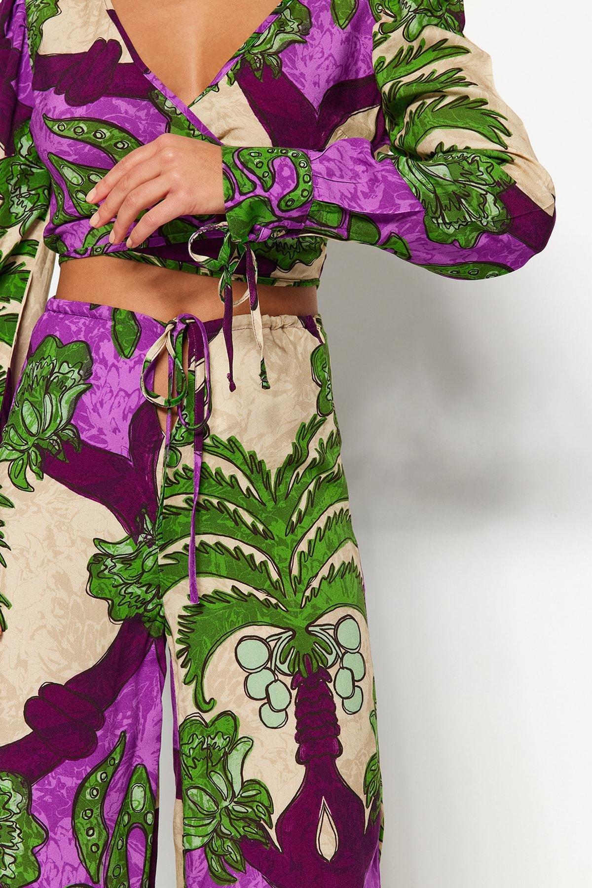 Multicolour Tropical V-Neck Co-Ord Set, , large image number 4