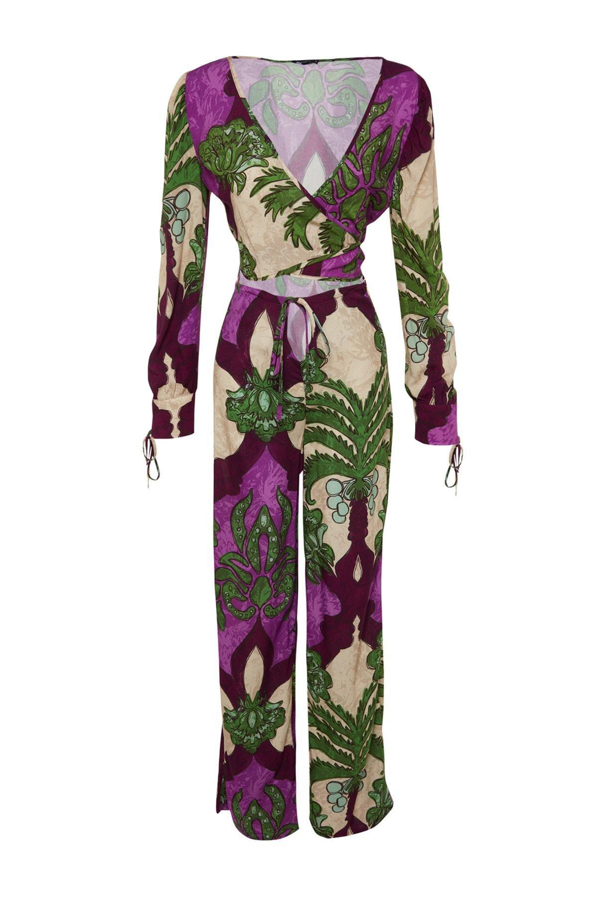 Multicolour Tropical V-Neck Co-Ord Set, , large image number 5