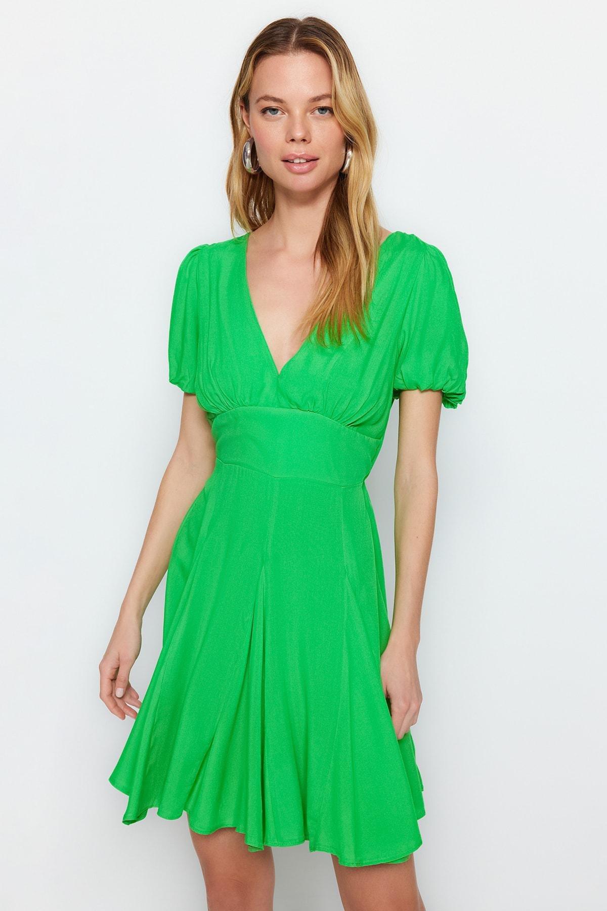 Green Floral Smock Dress, Green, large image number 2