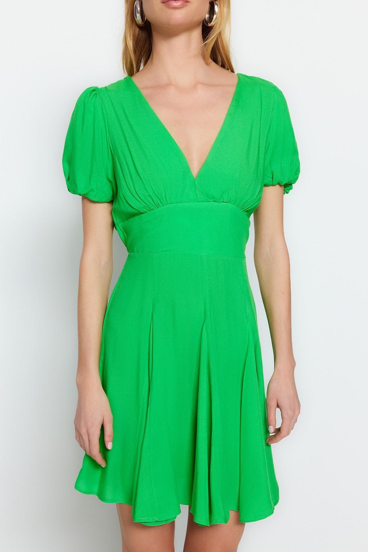 Green Floral Smock Dress, Green, large image number 3
