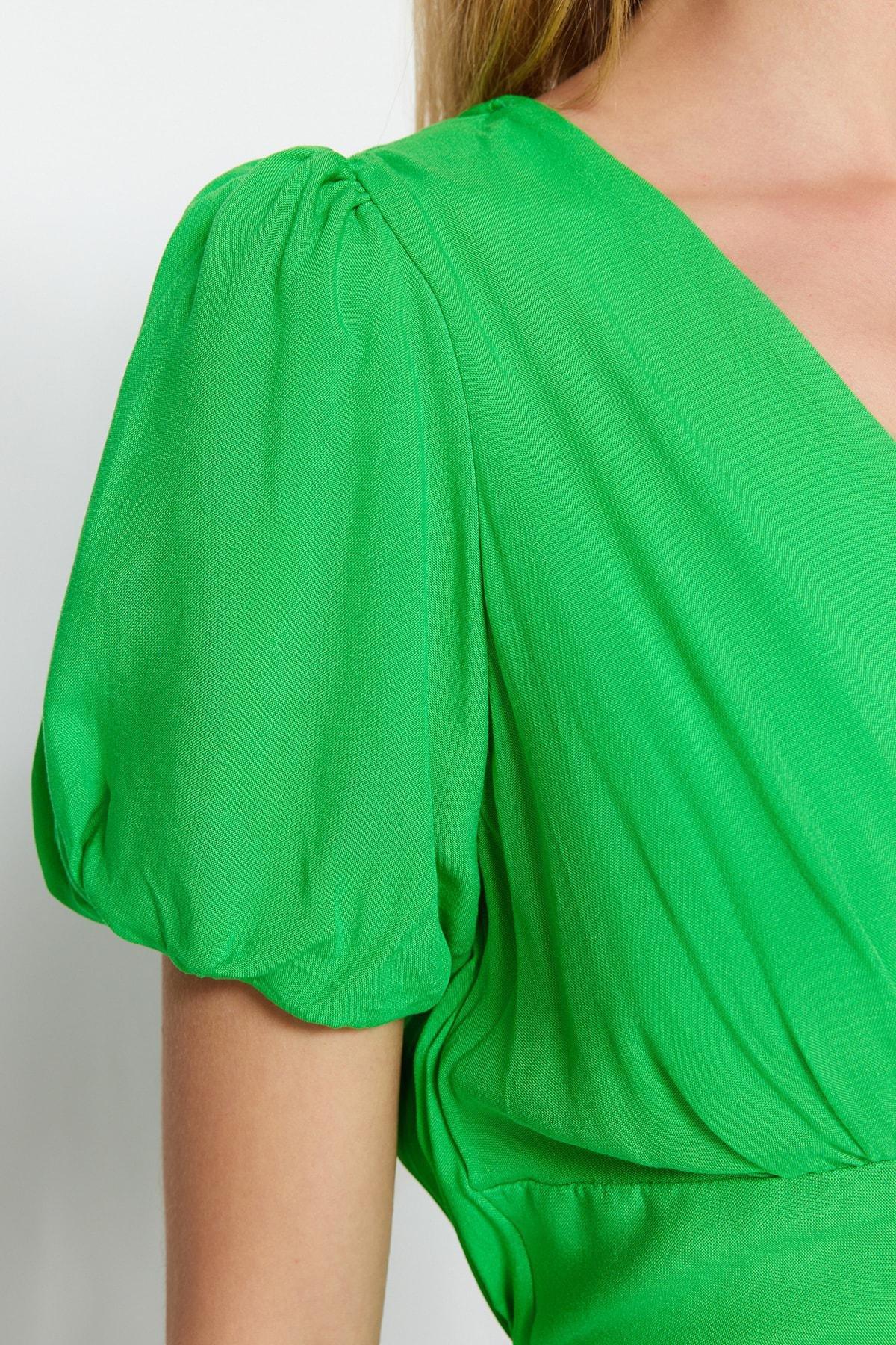 Green Floral Smock Dress, Green, large image number 4