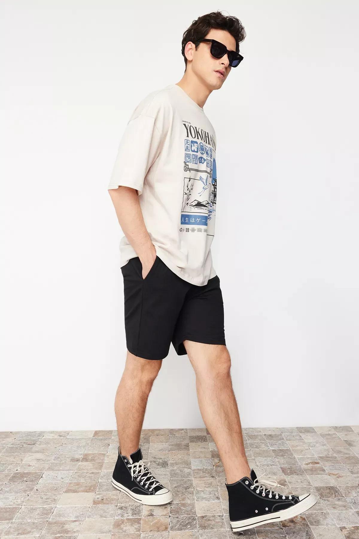 Black Mid Waist Straight Shorts, , large image number 1