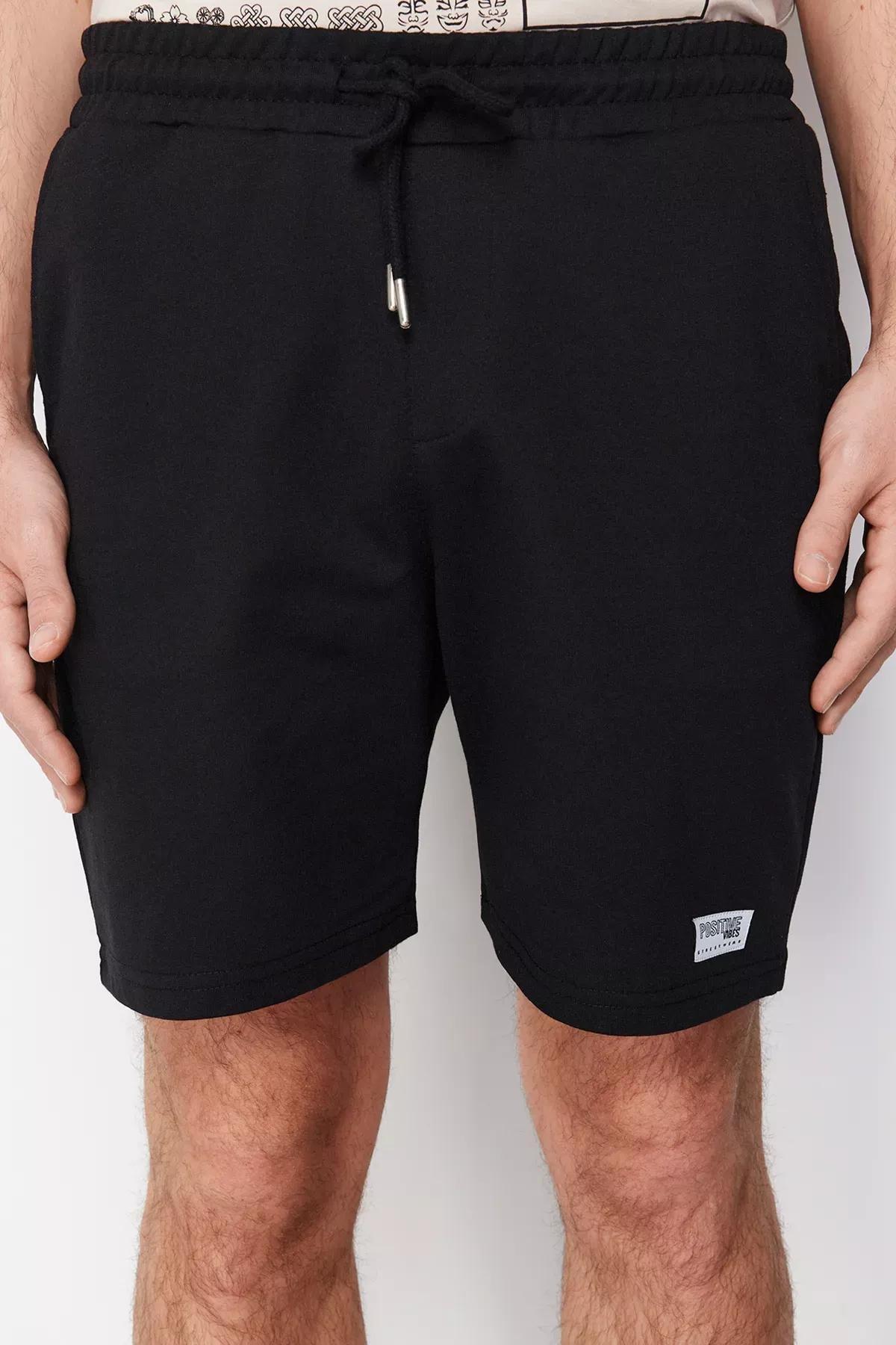 Black Mid Waist Straight Shorts, , large image number 3