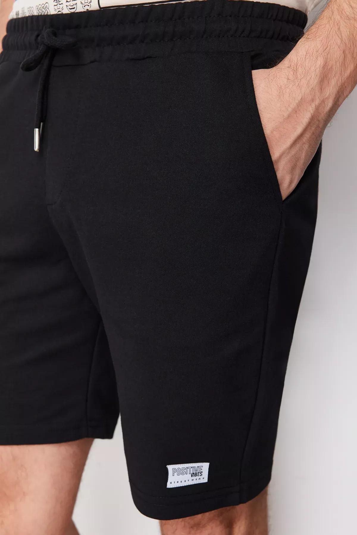 Black Mid Waist Straight Shorts, , large image number 4